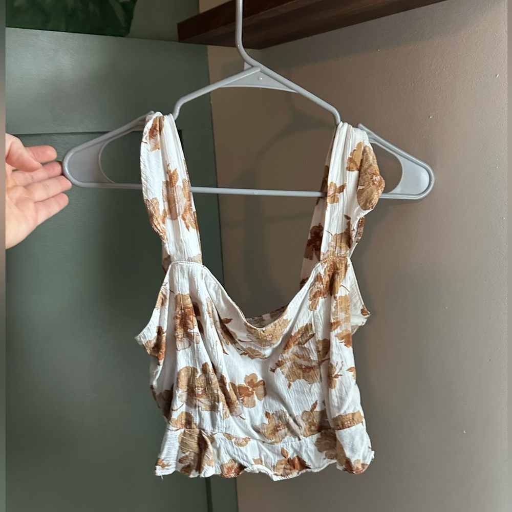 Altar'd State White and Brown Floral Crop Top